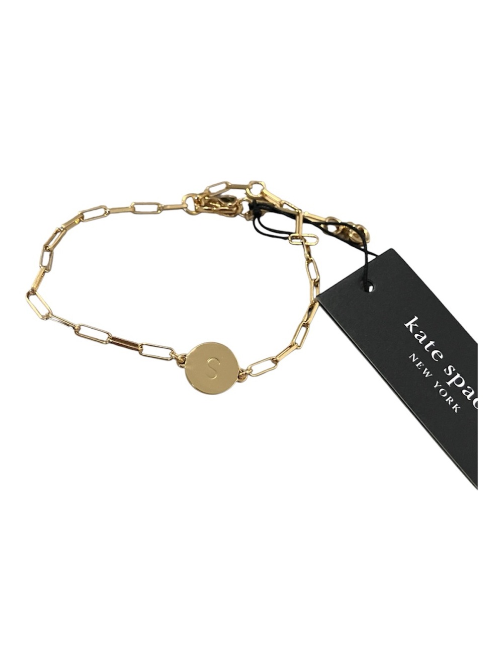 kate spade gold initial S disc paperclip link bracelet